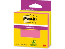 Post it Haftnotiz Super Sticky Notes 76x76mm gelb rosa gruen