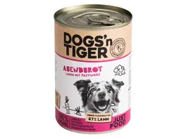 Dogs n Tiger Adult Premium Hundenassfutter Abendbrot Lamm Pastinake Gesund Kraeuterpaket