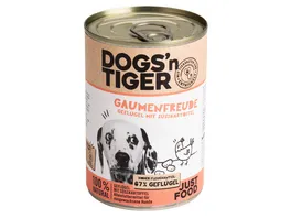 Dogs n Tiger Adult Premium Hundenassfutter Gaumenfreude Gefluegel Suesskartoffel