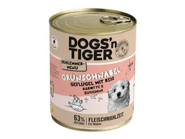 Dogs n Tiger Welpen Hundenassfutter Gruenschnabel Gefluegel Naturreis Karotte Zucchini