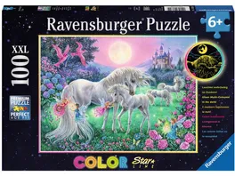 Ravensburger Puzzle Dreifarbiges Leuchtpuzzle Einhoerner im Mondschein 100 Teile