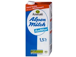 Alnatura Bio Haltbare fettarme Alpenmilch 1 5 Fett