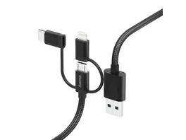 Hama 3in1 Micro USB Kabel mit Adapter auf USB Type C u Lightning 1 5m Schwarz