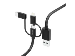 HAMA 3in1 Multi Ladekabel USB A Micro USB USB C u Lightning 1 5 m Schwarz