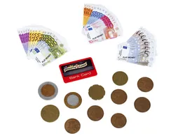 Theo Klein 9605 Euro Spielgeld mit Kreditkarte I 37 Scheine und 11 Muenzen von der 1 Cent Muenze bis zum 500 Euro Schein