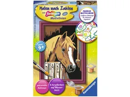 Ravensburger Beschaeftigung Malen nach Zahlen mit farbigen Motivlinien Pferd im Stall