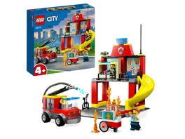 LEGO City 60375 Feuerwehrstation und Loeschauto Feuerwehrauto Spielzeug