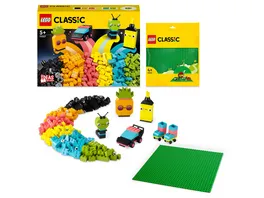 LEGO 66745 Classic 2in1 Komplettpaket inklusive Neon Kreativ Bauset 11027 mit 5 Bausatz Modellen und Gruene Bauplatte 11023 mit 32x32 Noppen