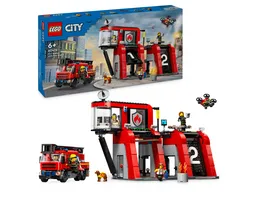 LEGO City 60414 Feuerwehrstation mit Drehleiterfahrzeug Feuerwehr Spielzeug