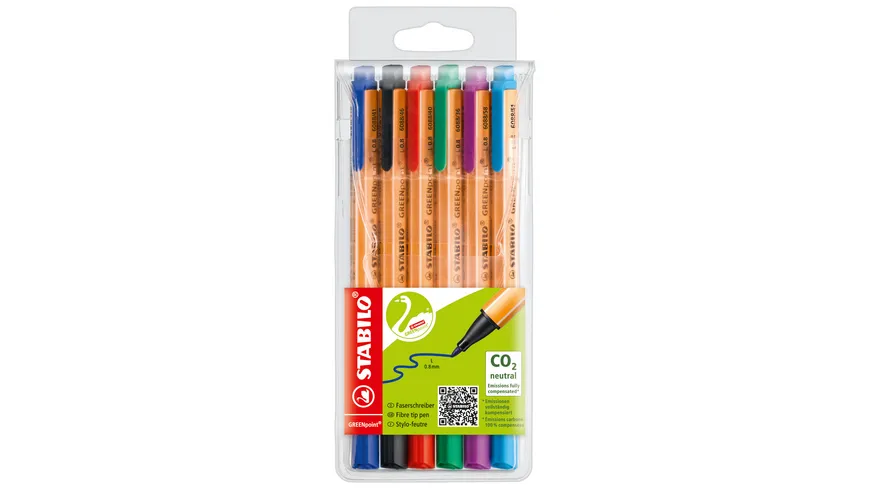 STABILO® Umweltfreundlicher Filzschreiber - STABILO GREENpoint - 6er Pack - mit 6 verschiedenen Farben