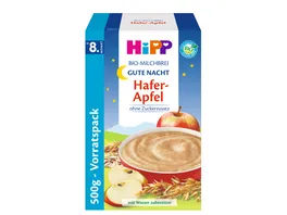 HiPP Bio Milchbrei ohne Zuckerzusatz 450g Gute Nacht Brei Hafer Apfel ab 8 Monat zwei Einzalpackungen a 225g
