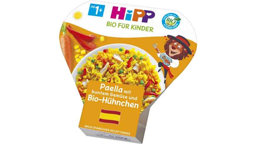 HiPP Bio für Kinder Teller aus aller Welt, Paella mit buntem Gemüse und Bio-Hühnchen, 250g
