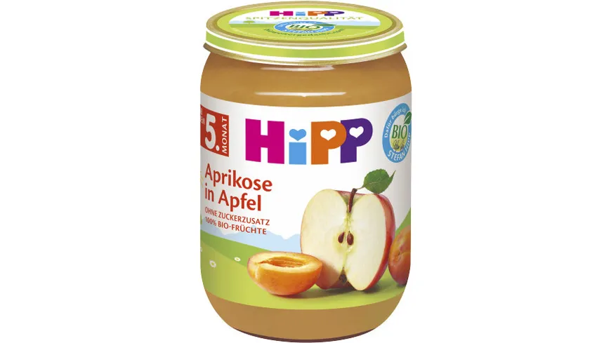 HiPP Früchte 190g: Aprikose in Apfel, ohne Zuckerzusatz, 100 % BIO-Früchte, ab 5. Monat