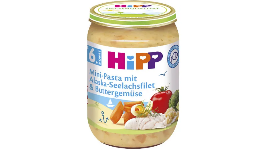 HiPP Menüs 190g: Mini-Pasta mit Alaska-Seelachsfilet und Buttergemüse, ab 6. Monat