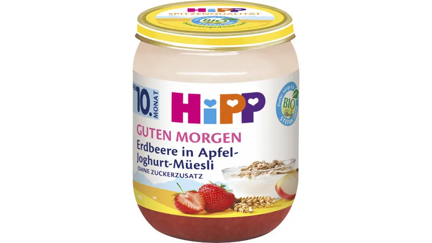 HiPP Guten-Morgen 160g: Erdbeere in Apfel-Joghurt-Müesli ohne Zuckerzusatz, ab 10. Monat