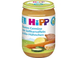 HiPP Menues 220g Buntes Gemuese mit Suesskartoffeln und Bio Huehnchen ab 8 Monat