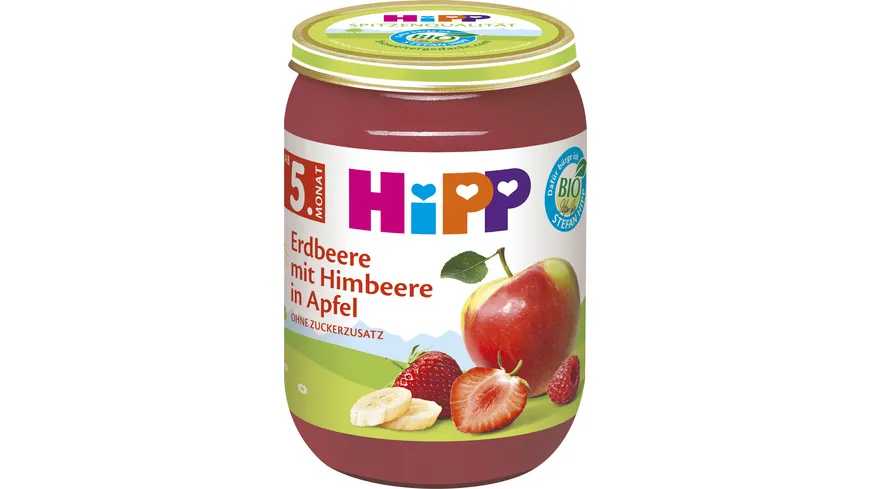 HiPP Früchte: Erbeere mit Himbeere in Apfel 190 g, nach dem 4. Monat