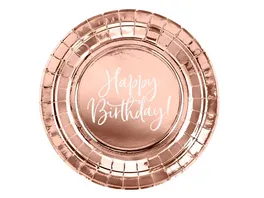 Pappteller Happy Birthday rosegold 18 cm 6 Stk