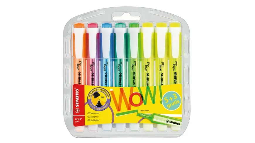 STABILO® Textmarker - STABILO swing cool - 8er Pack - mit 8 verschiedenen Farben