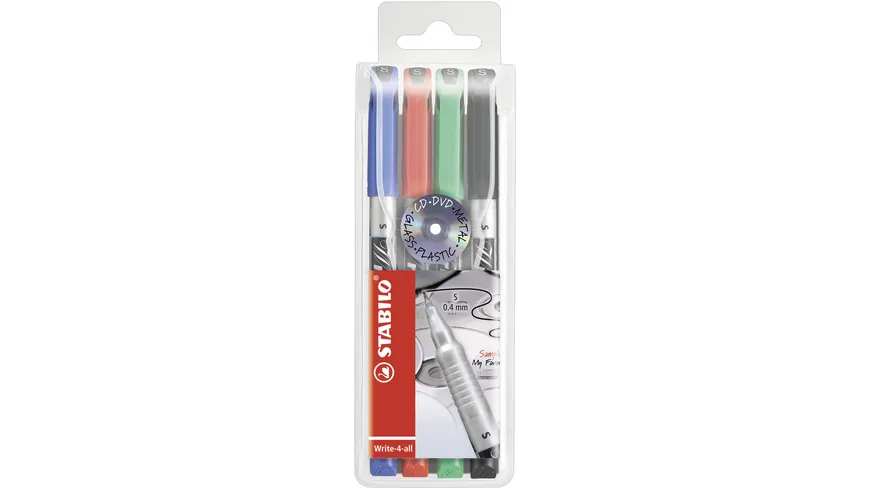 STABILO® Permanent-Marker - STABILO Write-4-all - superfein - 4er Pack - blau, rot, grün, schwarz