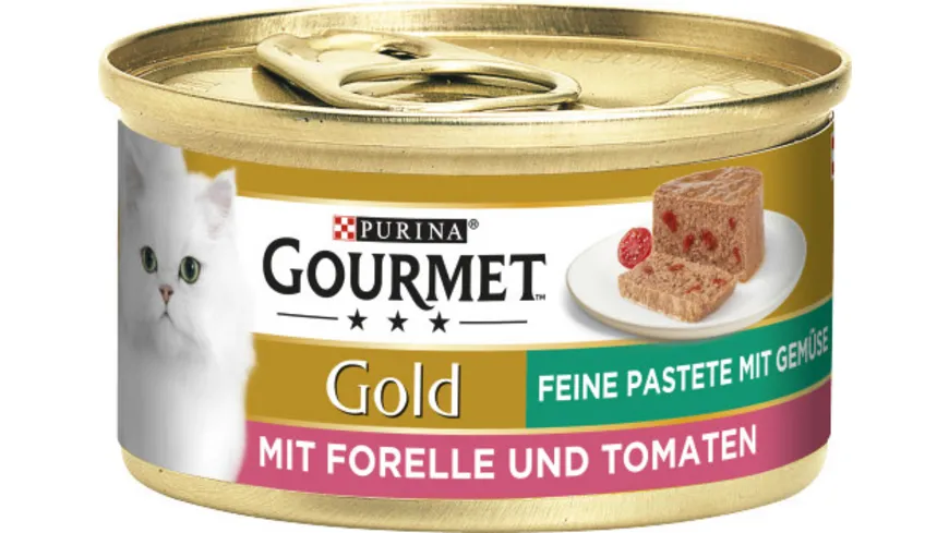 GOURMET Gold Feine Pastete mit Forelle & Tomaten, Katzennassfutter, 85g Dose