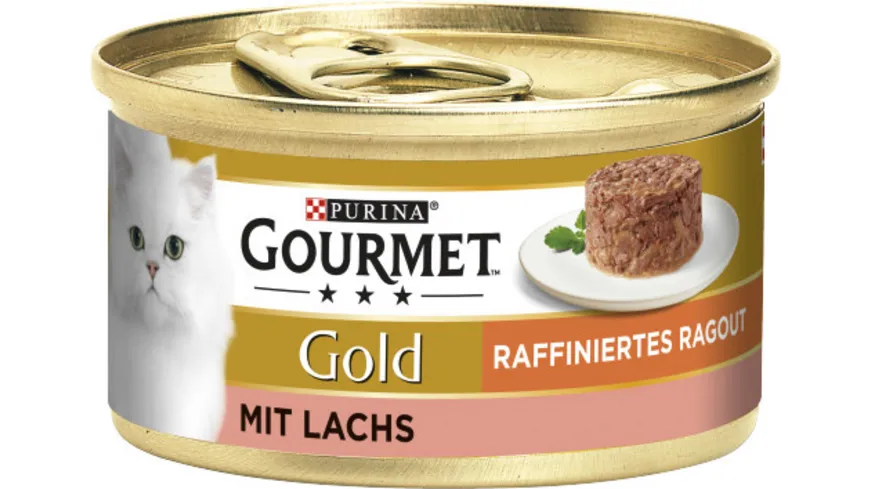 GOURMET Gold Raffiniertes Ragout mit Lachs, Katzennassfutter, 85g Dose