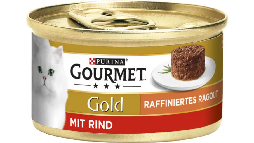 GOURMET Gold Raffiniertes Ragout mit Rind, Katzennassfutter, 85g Dose