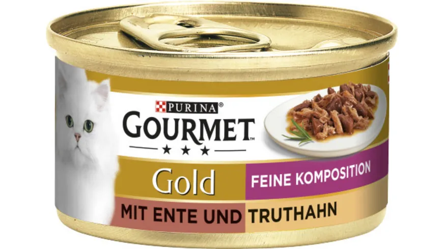 GOURMET Gold Feine Komposition mit Ente & Truthahn, Katzennassfutter, 85g Dose