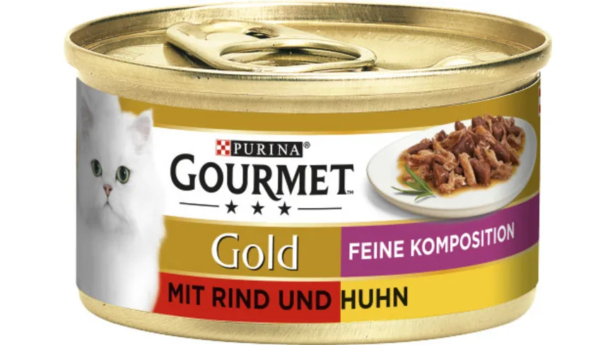 GOURMET Gold Feine Komposition mit Rind & Huhn, Katzennassfutter, 85g Dose
