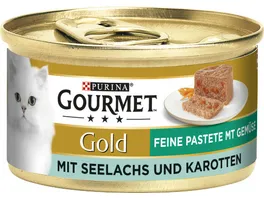 GOURMET Gold Feine Pastete mit Seelachs Karotten Katzennassfutter 85g Dose