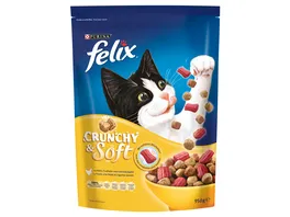 FELIX Crunchy Soft mit einer koestlichen Mischung aus Huhn und Truthahn und mit Gemuese Katzentrockenfutter 950g Beutel
