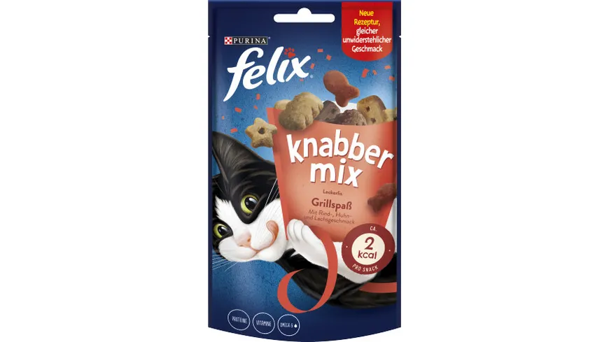FELIX KnabberMix Grillspaß mit Rind-, Huhn- und Lachsgeschmack Katzensnacks 60g Beutel