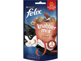 FELIX KnabberMix Grillspass mit Rind Huhn und Lachsgeschmack Katzensnacks 60g Beutel