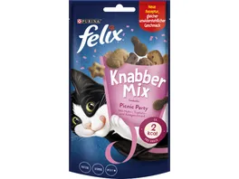FELIX KnabberMix Picnic Party mit Huhn Kaese und Truthahngeschmack Katzensnacks 60g Beutel