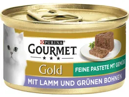GOURMET Gold Feine Pastete mit Lamm Gruenen Bohnen Katzennassfutter 85g Dose
