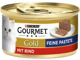 GOURMET Gold Feine Pastete mit Rind Katzennassfutter 85g Dose