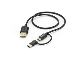 Hama 2in1 Micro USB Kabel mit USB Type C Adapter 1 m Schwarz