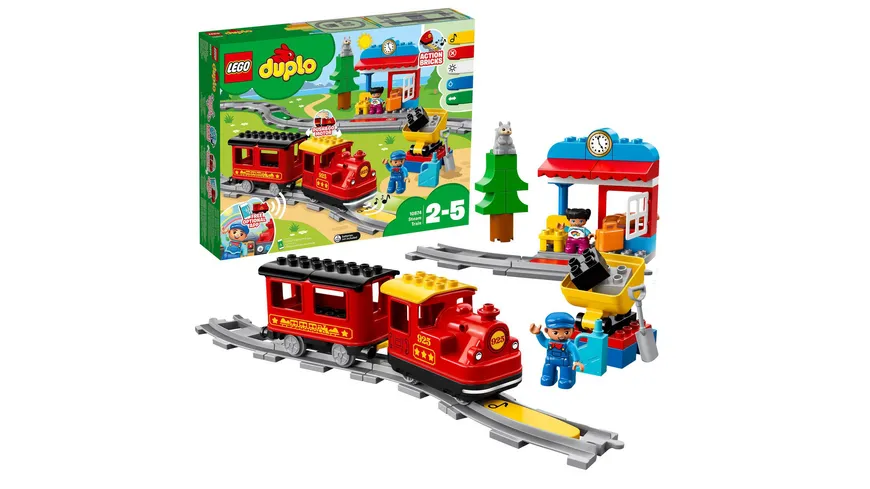 LEGO DUPLO 10874 Dampfeisenbahn, Spielzeug Eisenbahn mit Push-&-Go-Motor