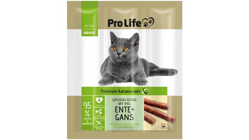 Pro Life Katzensnack Geflügel-Sticks mit Ente & Gans