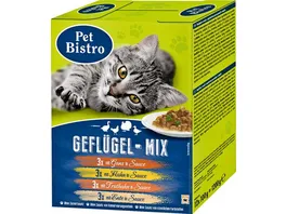 Pet Bistro Katzennassfutter Variationen in Sauce Gefluegel Mix 12 Beutel