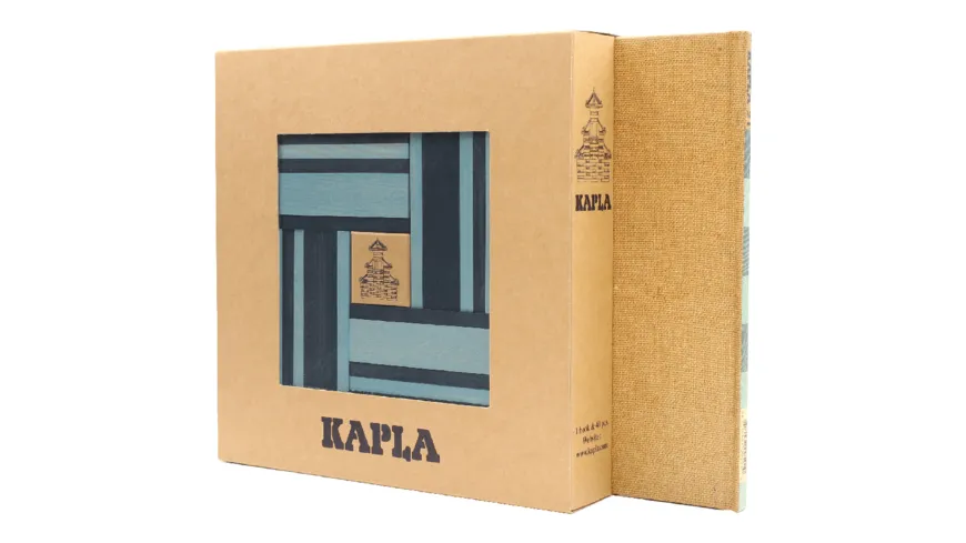 KAPLA Farbe 40er Box Holzbausteine hellblau/dunkelblau mit Kunstbuch 