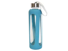 TRENDSHOP Trinkflasche aus Glas mit Silikonmantel 0 6l