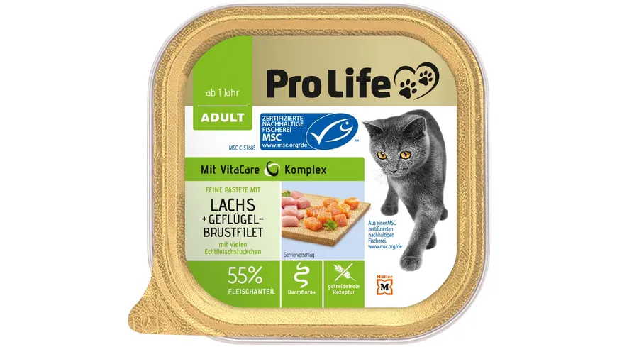 Pro Life Katze Katzennassfutter - Pastete mit Geflügelbrustfilet und Lachs