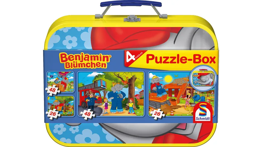 Puzzle Puzzle-Box Benjamin Blümchen 4 Kinderpuzzle Set KofferNeu 