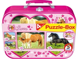 Schmidt Spiele Puzzle Puzzle Box im Metallkoffer Pferde 2x26 2x48 Teile