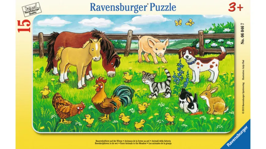 Ravensburger Rahmenpuzzle - Bauernhoftiere auf der Wiese, 15 Teile