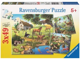 Ravensburger Puzzle Wald Zoo Haustiere 3 x 49 Teile