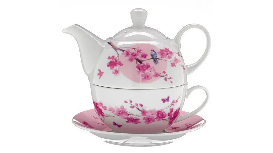 TRENDSHOP Tee-Set Tea for One 4-teilig Kirschblüte