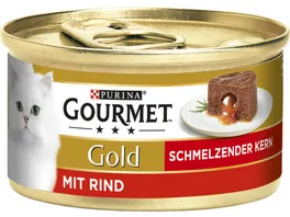 GOURMET Gold Schmelzender Kern mit Rind Katzennassfutter 85g Dose
