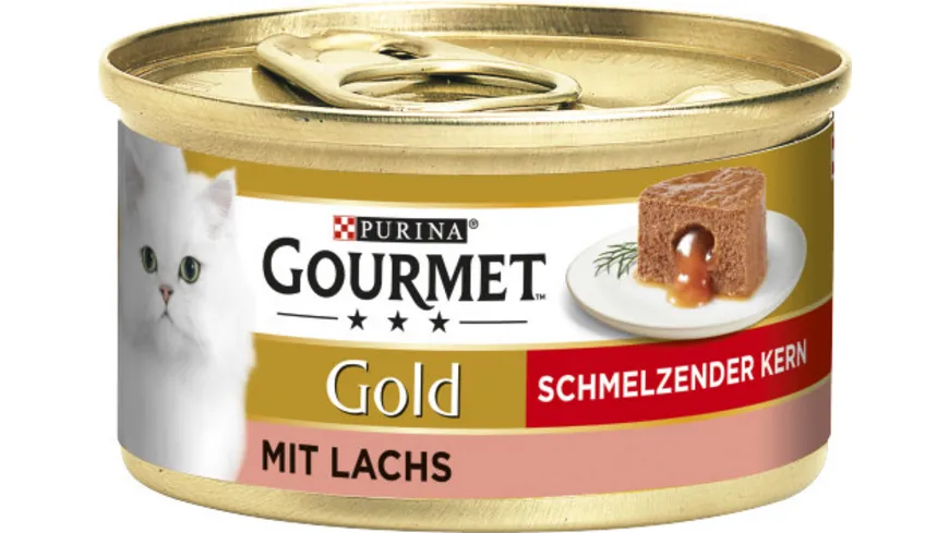GOURMET Gold Schmelzender Kern mit Lachs, Katzennassfutter, 85g Dose